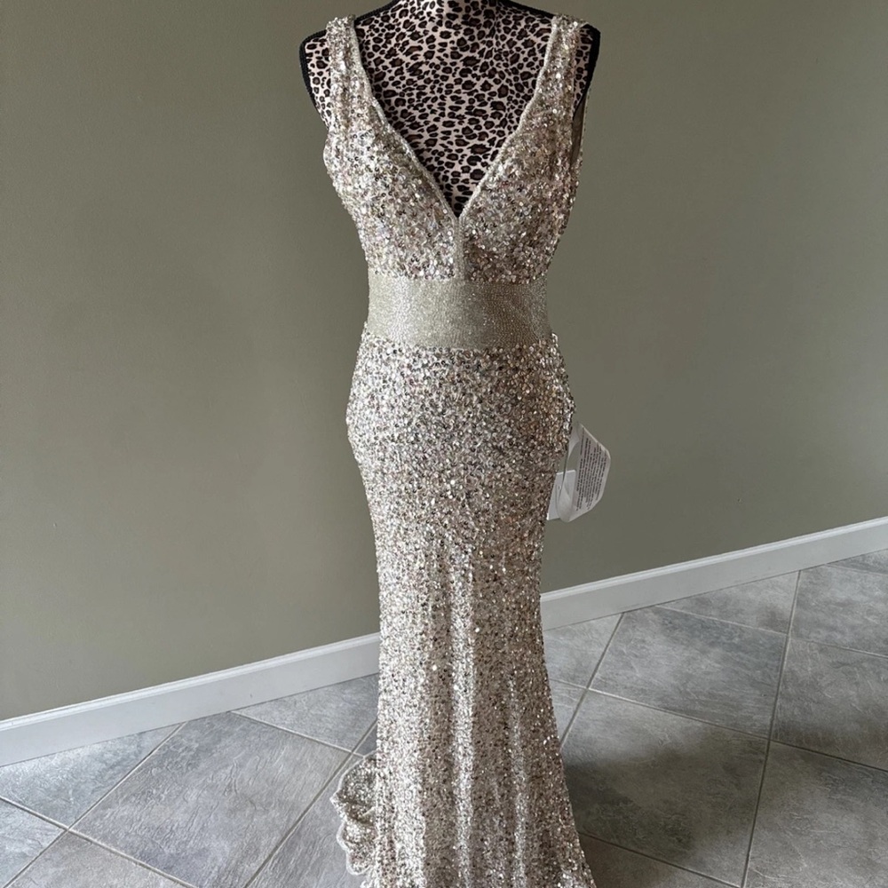 Mac Duggal Glittering Silver Maxi Dress